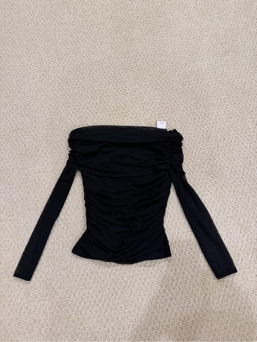 Abercrombie & Fitch Black Off-the-Shoulder Ruched Long Sleeve Top